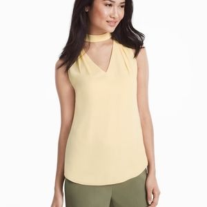 White House black market yellow mock neck chocker top size 2